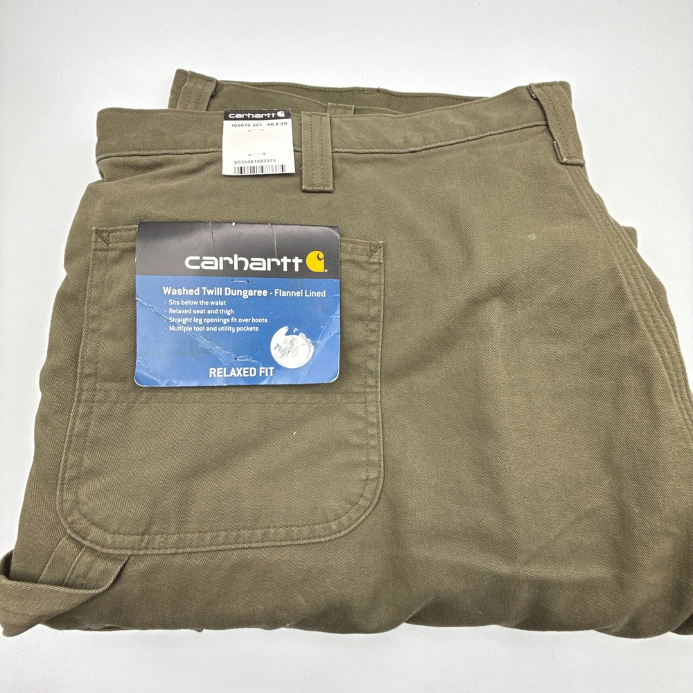 Carhartt Washed Twill‎ Dungaree Flannel Lined Pants 100070-301 Green 46x30 NWT